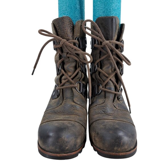 Sorel Joan of Arctic Brown Leather Internal Wedge Boots Size 9 Distressed - Picture 4 of 16